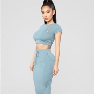 High Waist Midi Skirt and Crop Top Matching Set